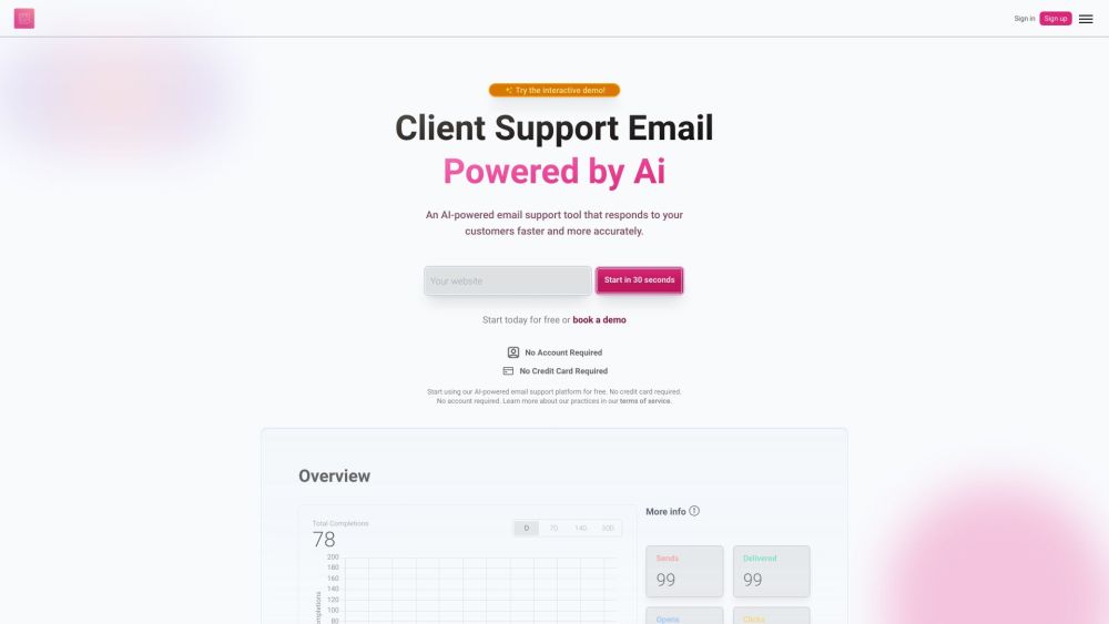 AI Support Email Website screenshot