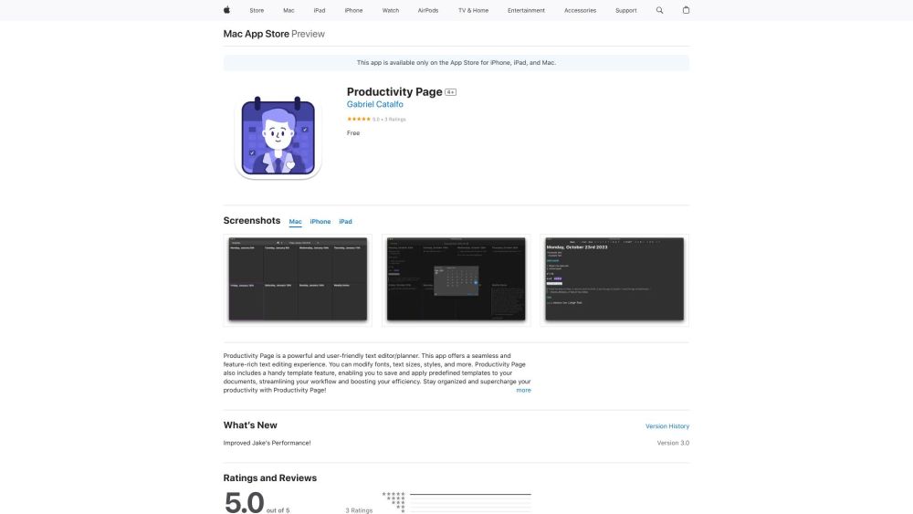 Productivity Page Website screenshot