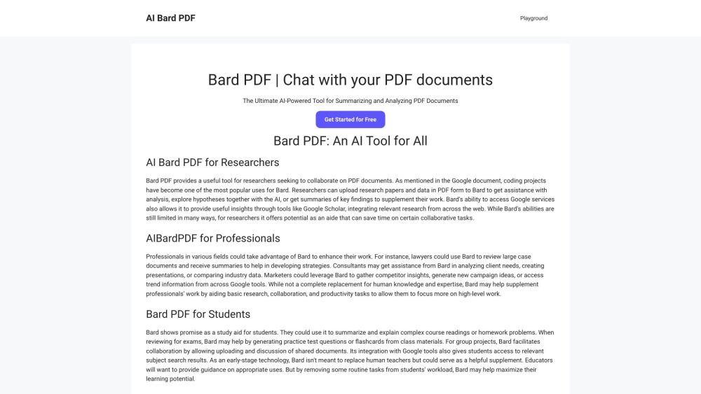 AI Bard PDF Website screenshot