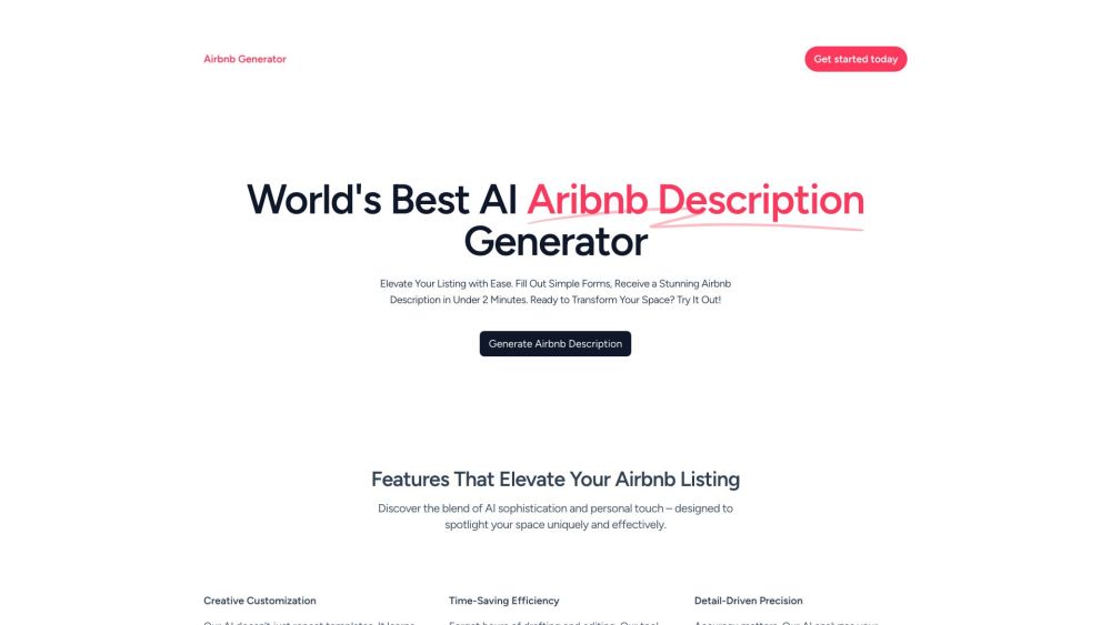 Airbnb Description Generator Website screenshot