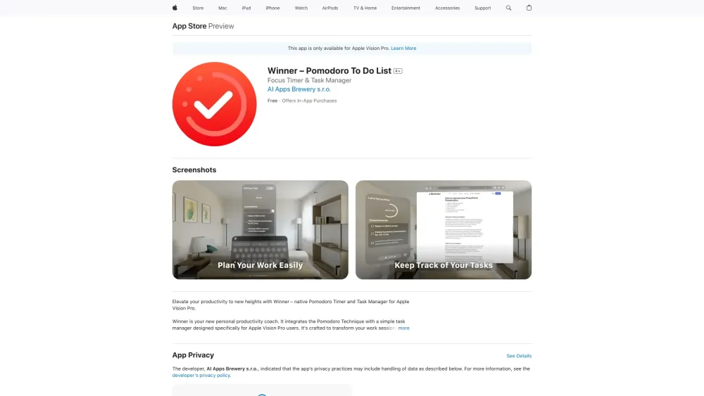 Winner - Pomodoro To Do List Website screenshot