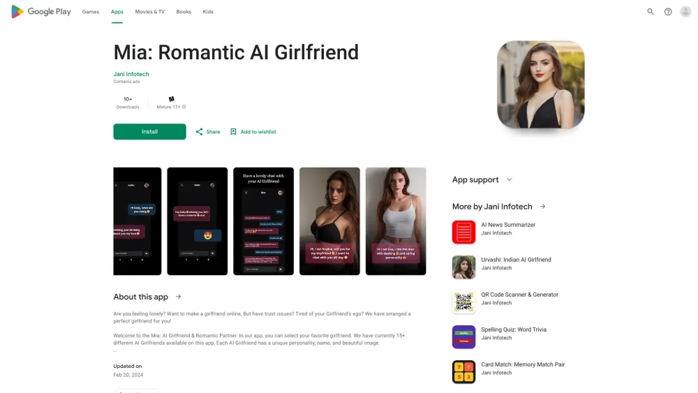 Mia: AI Girlfriend & Romantic Partner Website screenshot