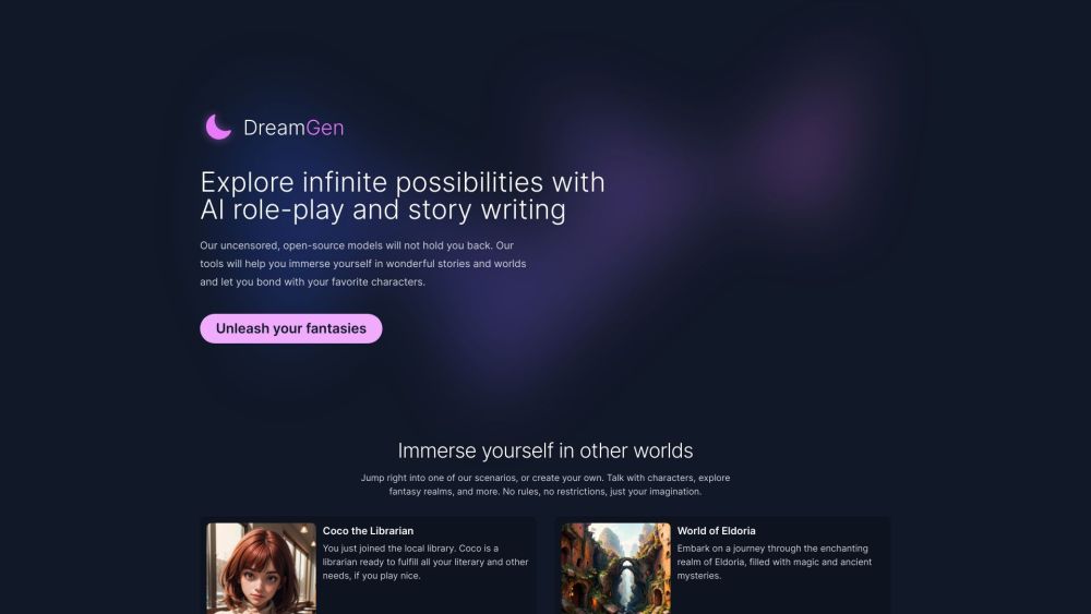 DreamGen Website screenshot