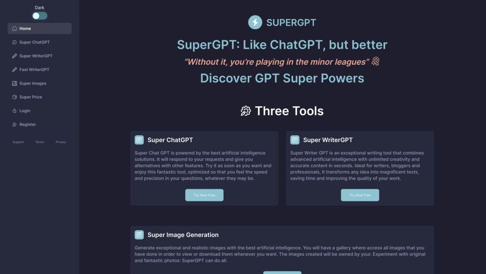 SuperGPT Website screenshot