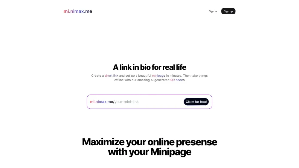 mi.nimax.me Website screenshot