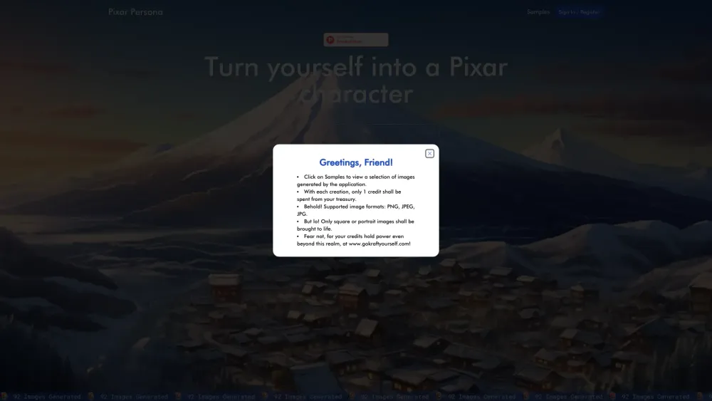 Pixar Persona Website screenshot