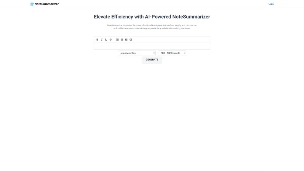 NoteSummarizer Website screenshot