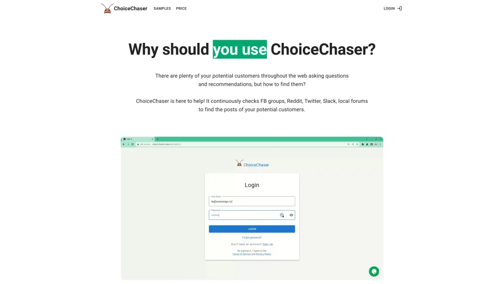 Choice Chaser Website screenshot