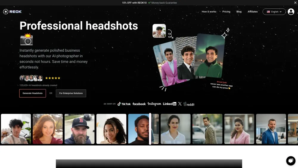 REOK AI Headshot Studio Website screenshot