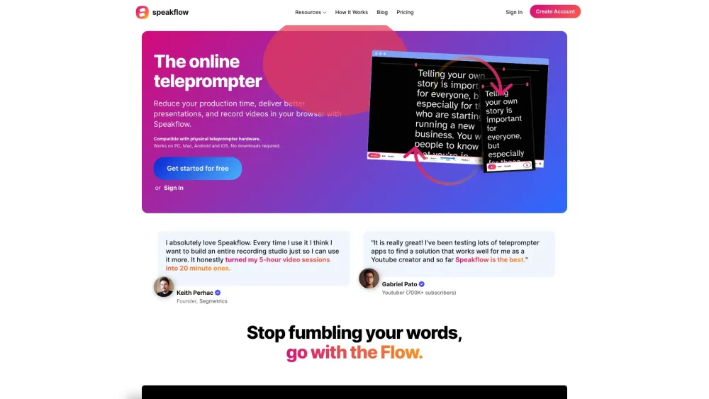 Speakflow Website screenshot