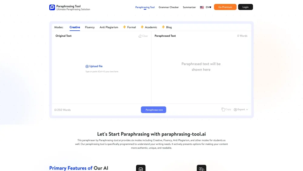 Paraphrasing-tool.ai Website screenshot