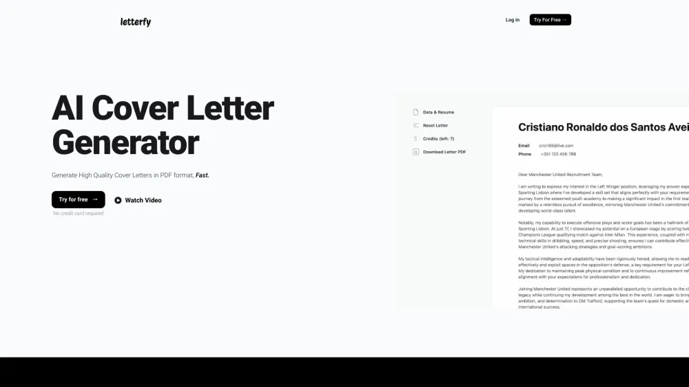 Letterfy Website screenshot