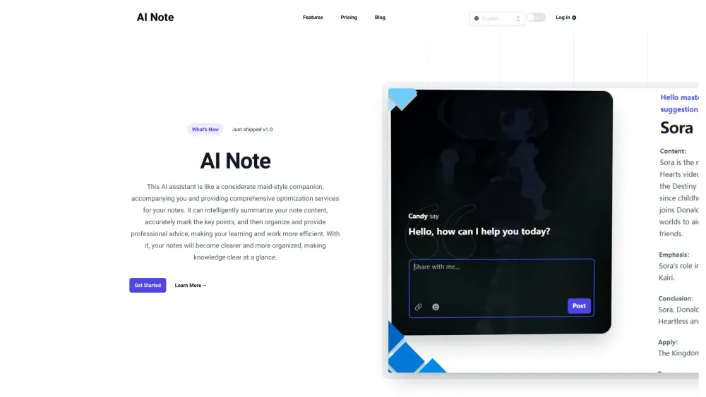 AI Note Helper Website screenshot