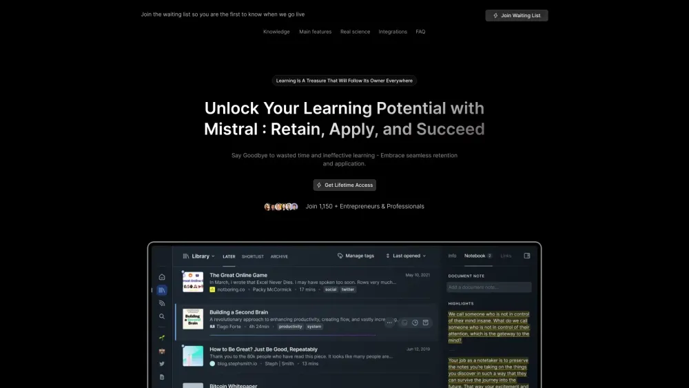 Mistral Website screenshot