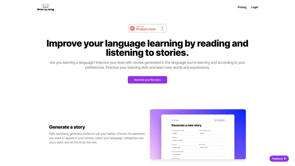 StoryLang Website screenshot