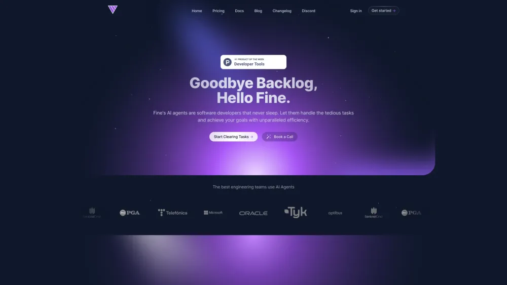 Fine - AI Agents for Software Development Website screenshot