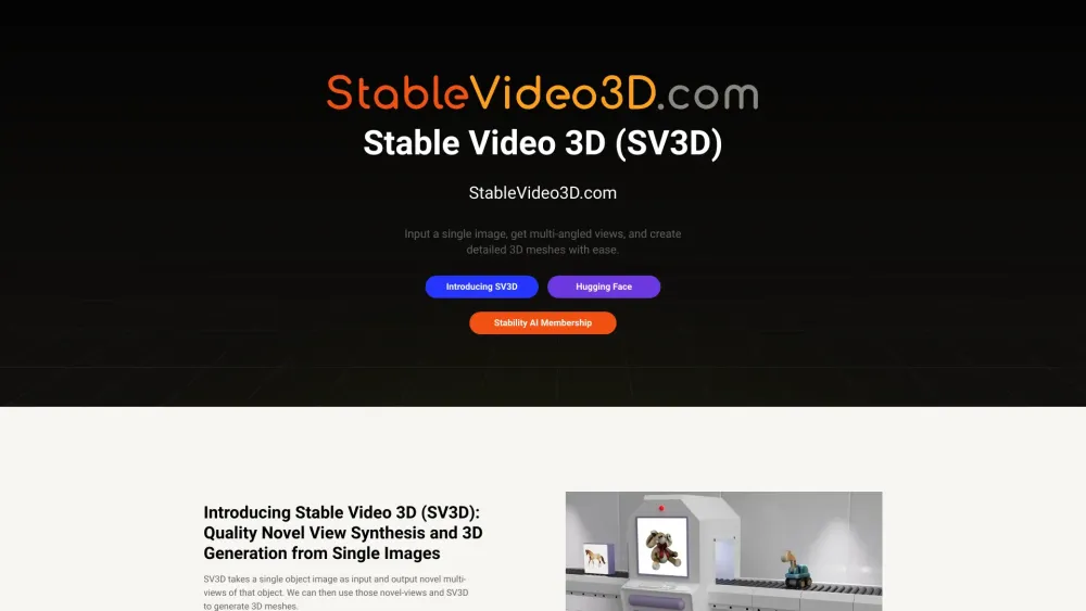 Stable Video 3D Website screenshot