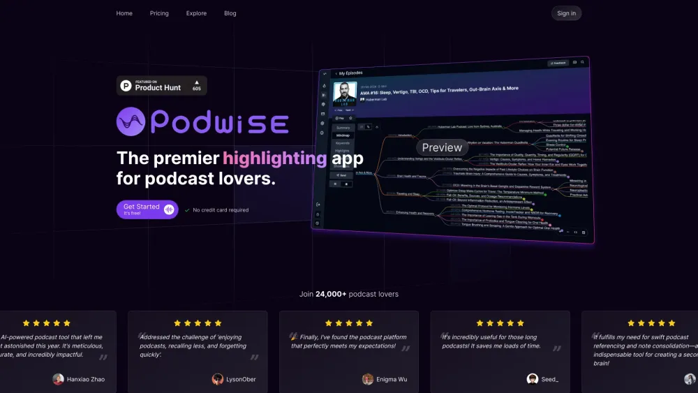 Podwise Website screenshot