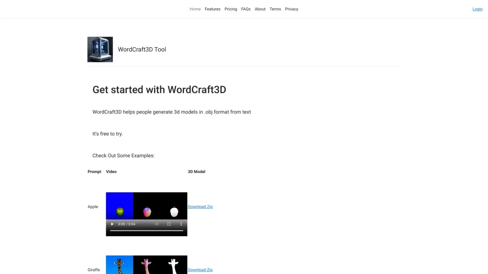 WordCraft3D Tool Website screenshot