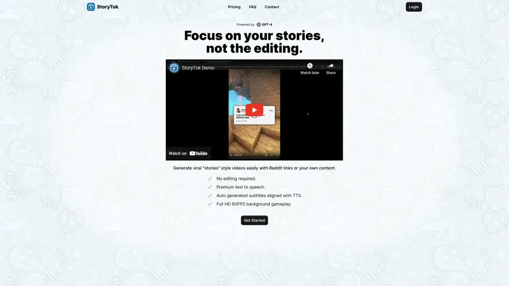 StoryTok Website screenshot