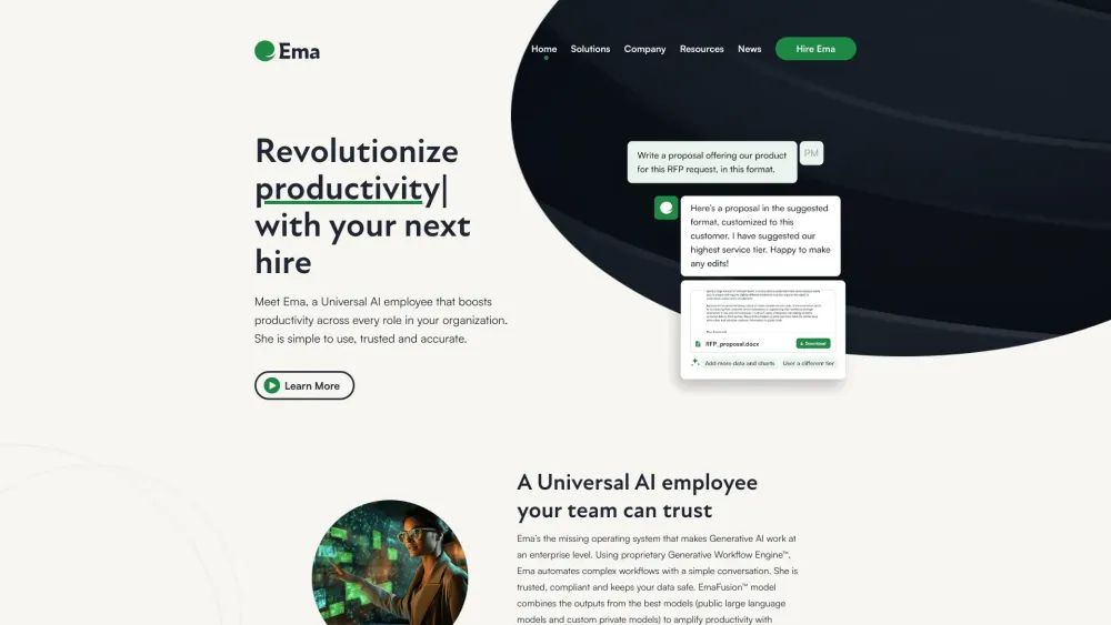 Ema - Universal AI Employee Website screenshot