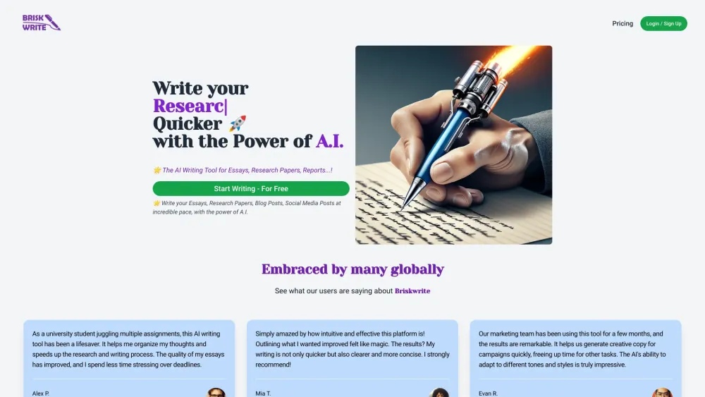 Brisk Write Website screenshot