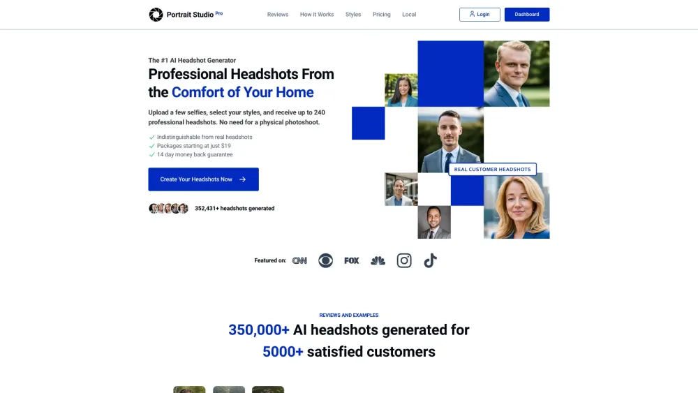 AI Generated Professional Headshots Website screenshot