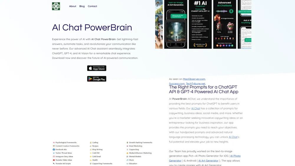 AI Chat PowerBrain Website screenshot