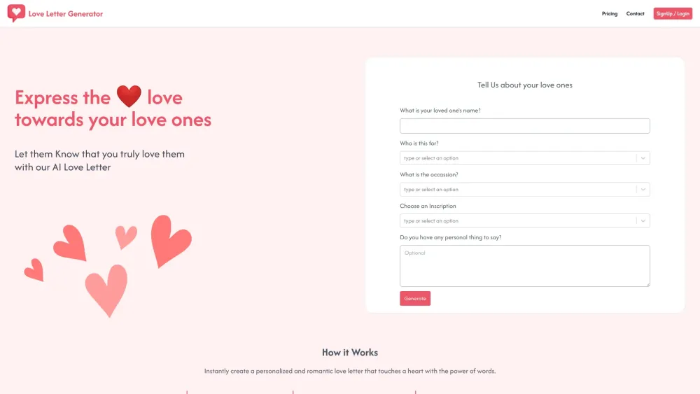 Love Letter Generator Website screenshot