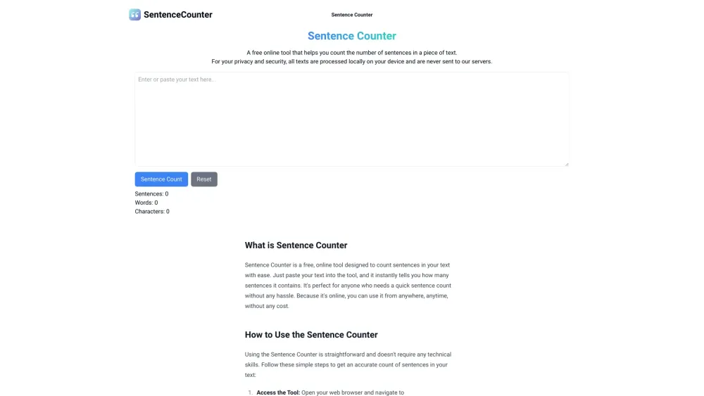 SentenceCounter Website screenshot