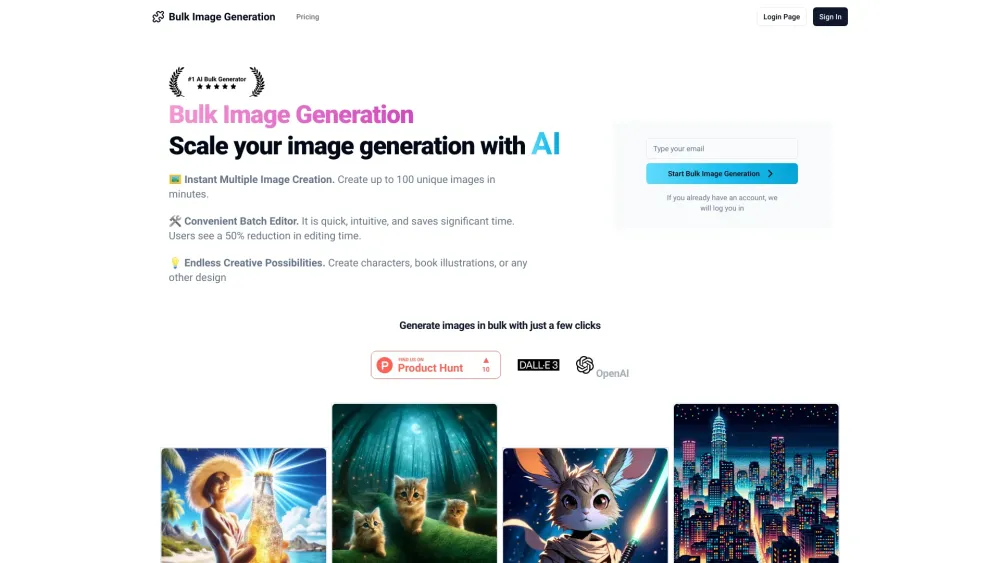 Bulk Image Generation with AI Website screenshot