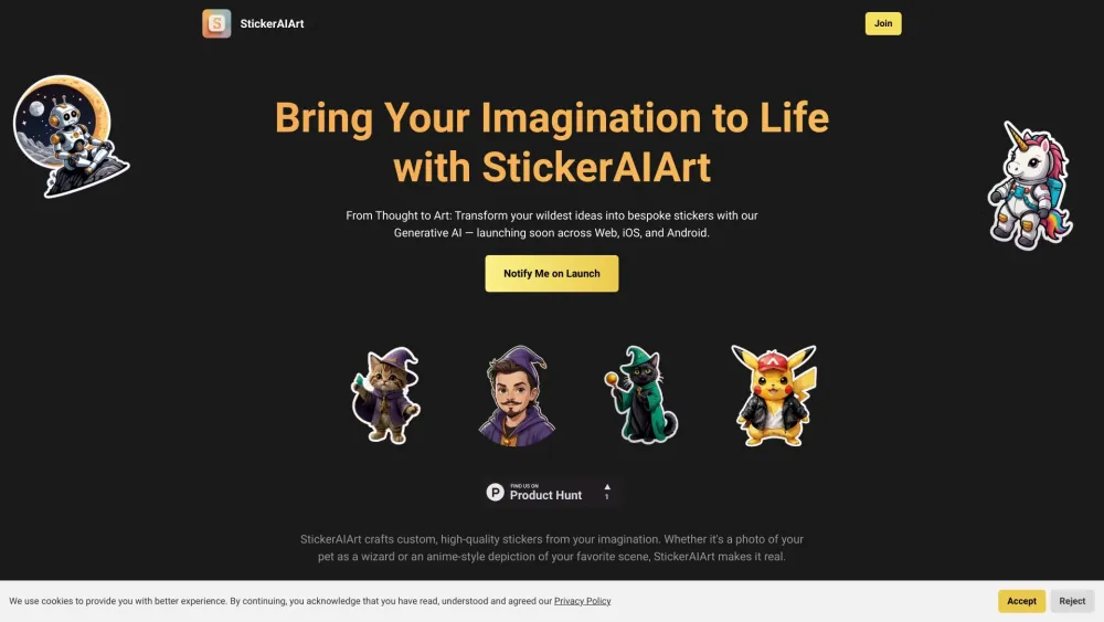 StickerAIArt Website screenshot