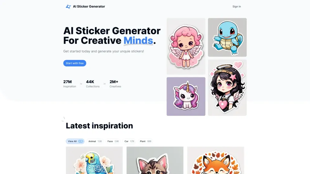 AI Sticker Generator Website screenshot