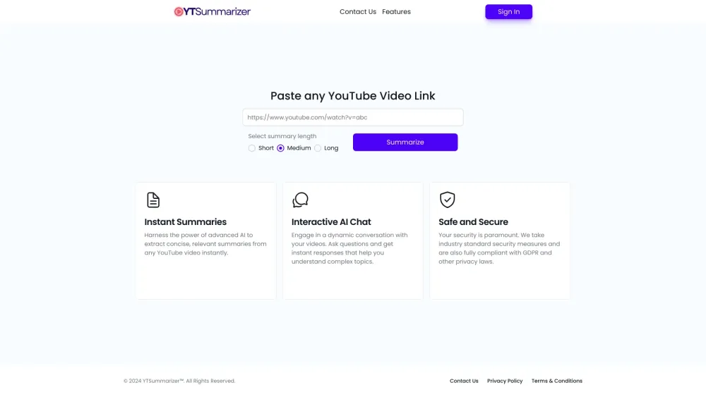 YTSummarizer Website screenshot