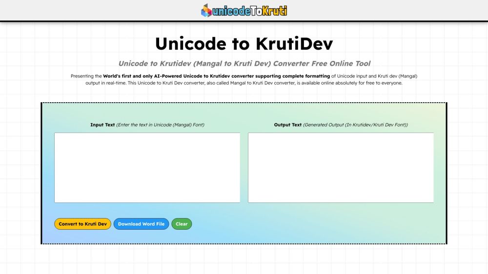 Unicode to Kruti Dev Converter Website screenshot