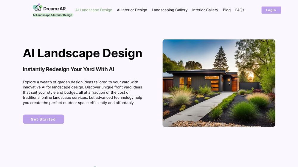 DreamzAR AI Landscape Design Website screenshot