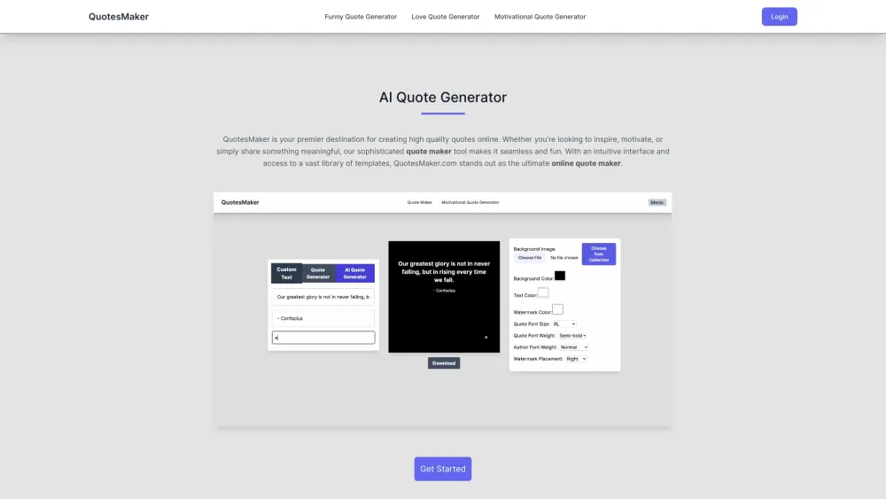 QuotesMaker Website screenshot