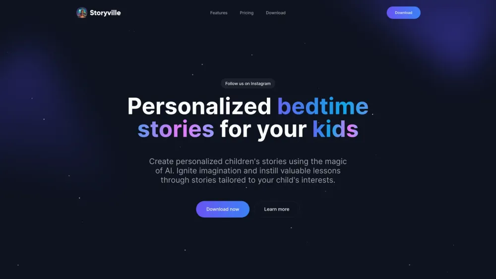 Storyville: Bedtime Stories with AI Website screenshot