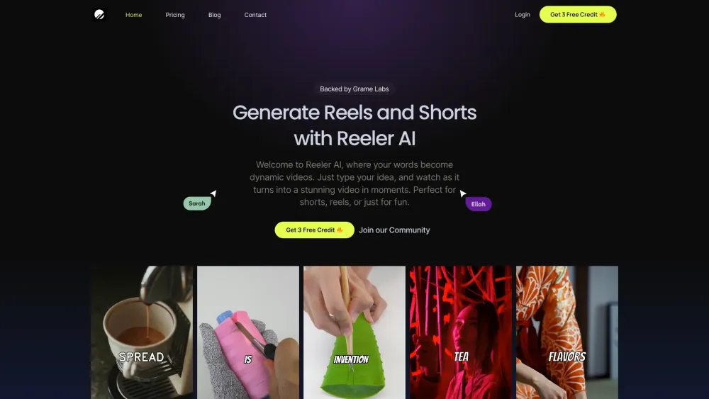 Reeler AI Website screenshot