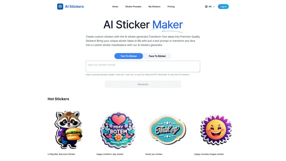 AI Stickers Website screenshot