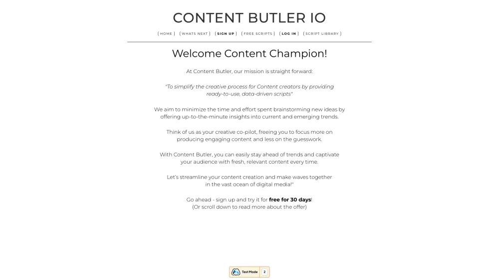 Content Butler.io Website screenshot