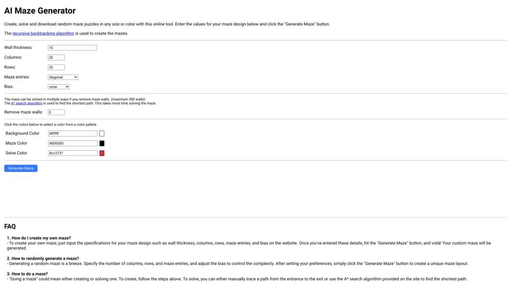 AI Maze Generator Website screenshot