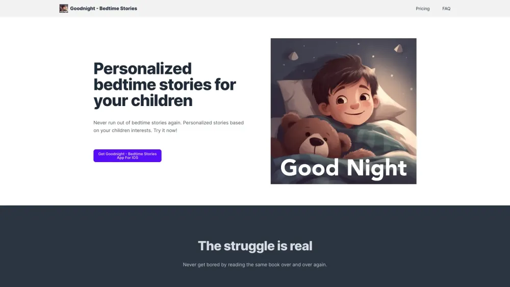 Goodnight - Bedtime Stories Website screenshot