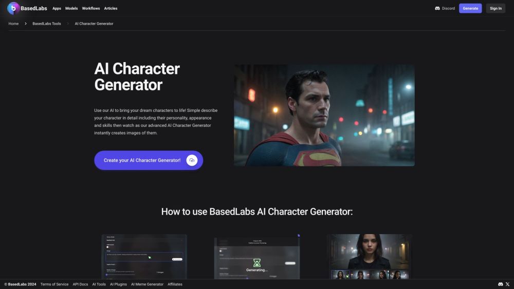 BasedLabs AI Character Generator Website screenshot