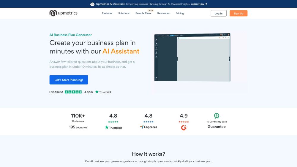 Upmetrics AI Website screenshot