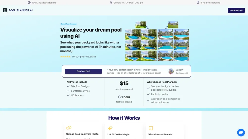 Pool Planner AI Website screenshot