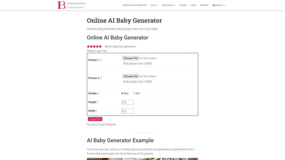 AI Baby Generator Website screenshot