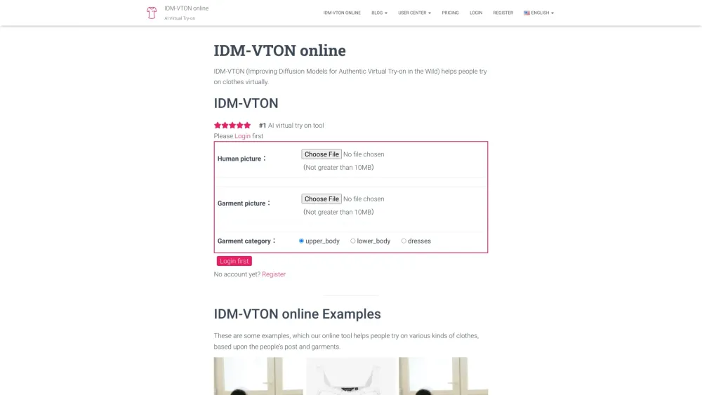 IDM-VTON online Website screenshot