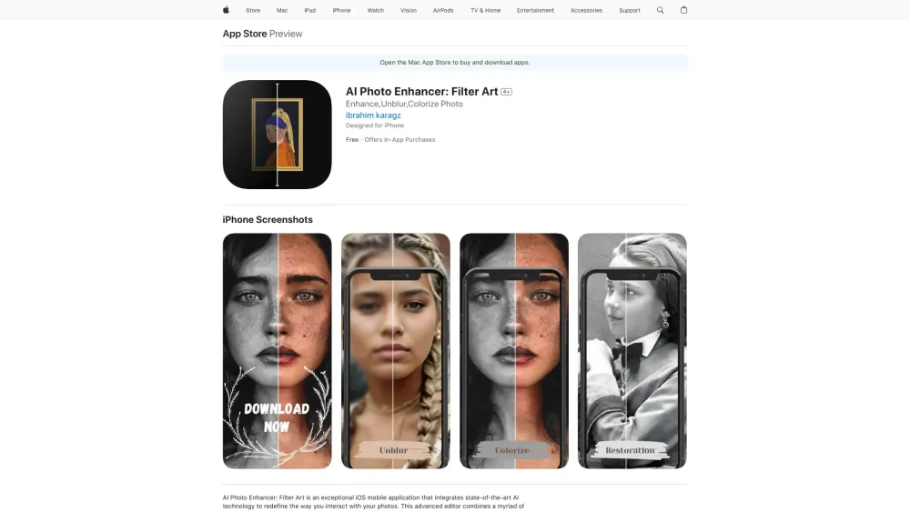 AI Photo Enhancer: Filter Art Website screenshot