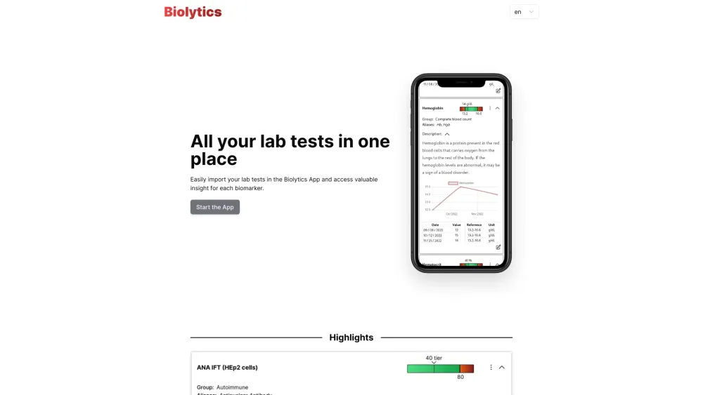 Biolytics Website screenshot